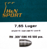 500St. H&N Geschosse .309 7,65mmPara/7,63Mauser RN HS 86grs/5,57g|Haendler&Nattermann BLEI Rundkopf