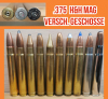 .375 H&H Magnum, versch. Geschosse und Hülsen, Deko-Patrone