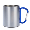 Doppelwandiger Edelstahlbecher / Tasse mit blauem Karabinergriff