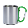 Doppelwandiger Edelstahlbecher / Tasse mit grünem Karabinergriff