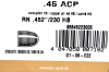 250St. H&N Geschosse .452(.45ACP) RN HS 230grs/14,9g|Haendler&Nattermann BLEIGESCHOSSE Rundkopf 45er