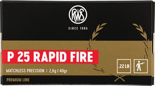 50 Stück / Schuss RWS .22 l.r. lfb KK Munition P25 RAPID FIRE > 2,6g BleiRund Sportpistole Schnellfe