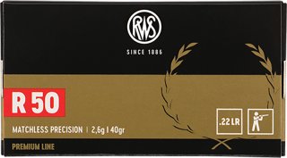 50 St. / Schuss RWS .22 l.r. lfb KK Munition PREMIUM R50 2,6g BleiRund KK 50m BENCHREST 100m Präzisi