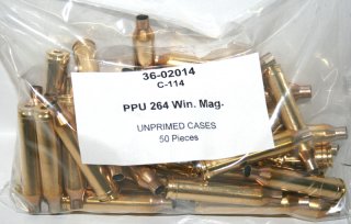 50 Stück NEUE PPU/PrviPartizan Langwaffenhülsen .264 Win.Mag. Boxerzündung / Unprimed Brass #C-114