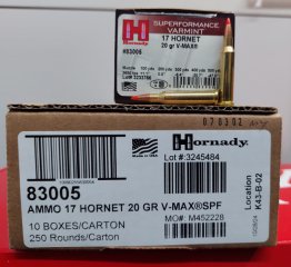 25 Schuss 17Hornet Hornady Superformance Varmint 20grs (Fuchs, Krähe, Raubzeug, Raubwild, Schonzeit)