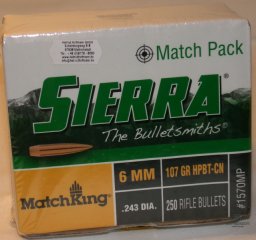 250St. SIERRA 6mm(.243Dia.) - 107 - HPBT-CN - MATCH KING -#1570MP - Versand ab 6,40€
