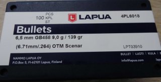 Geschosse LAPUA 6,5 / .264 139gr OTM Scenar