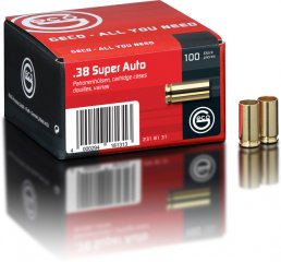 100 Stück NEUE GECO Wiederladerhülsen .38 SUPER AUTO (Boxerzündund) verpackt in 100er Box #2318131