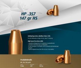 H&N Geschosse .357 HP HS 147gr. 500St. (.357Mag 9mmLuger)