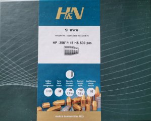 H&N 9mm(.356)-115gr.-HP-verkupfert-HIGH-SPEED-500er Box
