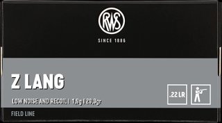 50 Stück Schuss RWS .22 l.r. lfb KK Munition SUBSONIC Z LANG 1,9g Blei-RN 235m/s low noise / recoil