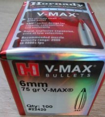 Geschosse Hornady 6mm / .243 75gr V-MAX