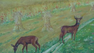 Ölbild Rehe am Kornfeld