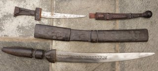 Antik Afrikanisches Mandingo Schwert & Dolch Westafrika Leder Schnitzerei Kunst