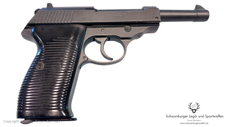SRS-Waffe, Pistole, ERMA, EGP 88, PTB 477, Kaliber .35Knall, sehr guter Zustand.