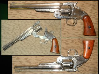 === vernickelte Deko/Modellwaffen Western-Revolver S&W Schofield - No Winchester Sharps Colt===