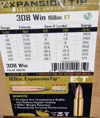 .308/168 grs. Nosler E- Tip 20 stk. No. 40035 # SSZ Berka