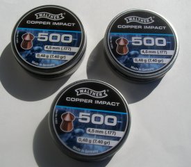 3 Stück - 500er Dosen - WALTHER verkupferte Spitz Diabolos - CAL. 4,5 mm (.177) - Copper Impact