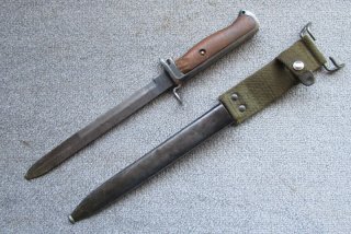 Norwegisches Krag Jörgensen Bajonett Seitengewehr M.1894 Wehrmacht Kongsberg mit Koppelschuh defekt