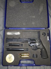 Co2 Revolver Smith & Wesson 586 - 4-6-8 Zoll brüniert 4,5 mm Diabolo (P18) Komplettset