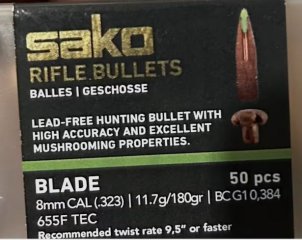 50 x Sako Blade Geschosse 8mm Bleifrei