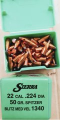 .22/.224/50 grs #No.1340# Sierra Spitzer Varminter Geschosse 100 stk