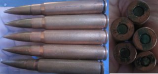 Wehrmacht 5xMauser K 98k Munition mit Geschoß mit Aluminiumkern-Hülse mit grüner Markierung