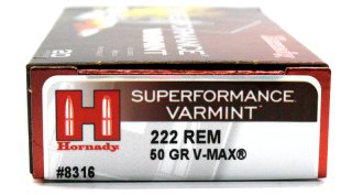 20 Schuss / Patronen HORNADY .222 REM #8316 SUPERFORMANCE 50gr 3,2g V-MAX Varmint Teilmantel JAGD