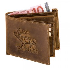 Geldbörse mit HIRSCH Rotwild Prägung | aus Antikleder | 11,5 x 9,5cm 2xGeldfach 7xKreditkarte ...
