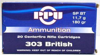 20 Schuss / 20 Patronen PPU .303 BRITISH A-125 180gr 11,7g SP BT Teilmantel Munition Partizan 303 B