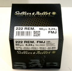 100 Schuss S&B Sellier & Bellot .222 REM. Vollmantel 3,24g 50gr FMJ Patronen Sport Jagdl Übungsschie