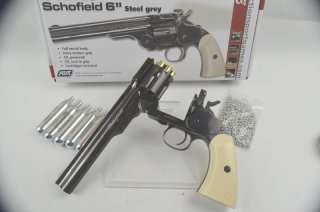 Vollmetall! Schofield 6" Kipplauf-Revolver "Steel Grey" * CO² * BB´s * mit Starterpaket