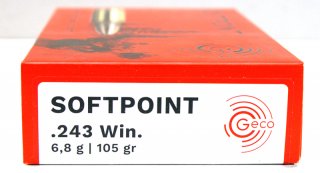 20 Schuss GECO SP Softpoint Büchsenpatronen .243 Win 105gr 6,8g Teilmantel Jagd Munition Blei 243Win