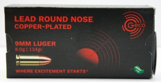 50 Schuss GECO 9x19 9mm Munition LRNCP 124gr 8g | Blei Rundkopf verkupfert GREEN FIRE SX #2318195
