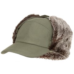 Winter Cap / Mütze "Trapper" mit Ohrenklappen + Kunstfell - Unigröße - Oliv
