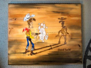 Schützenscheibe Luky Luke Echholz (handbemalt) 60cm x 50cm