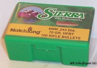 100St. SIERRA 6mm(.243Dia.) - 70 - HPBT - MATCH KING -#1505 - Versand ab 6,40€