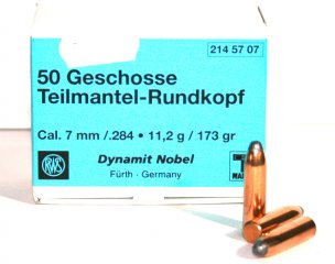 50 Stück NEUE RWS Geschosse - TMR Teilmantelrundkopf 7mm .284 173gr 11,2g #2145707 7x65 7x57R 11g TM