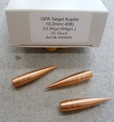 25 GPA, früher auch als Jaguar Geschosse bekannt, .408, 369 grain, BLEIFREI, NEU