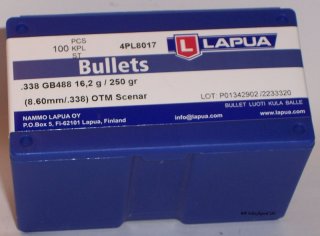 100St. LAPUA Geschosse .338(.338Dia.) - 250 - OTM-SCENAR - HPBT - #GB488