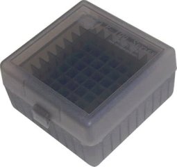 100er Patronenbox Munitionsbox von MTM mit Scharnier .17 .222 .223 Remimgton RS-100-16T Grau / KLAR