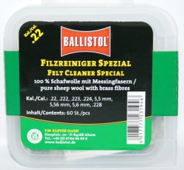 60 x BALLISTOL Reinigungsfilze/Filzreiniger SPEZIAL Cal.22 | Schafwolle mit Messingfasern! 5,6mm 223