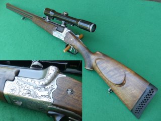 Sehr führige HEYM-Bockbüchsflinte, 7x65R, 16/70, Tierstück-Gravur