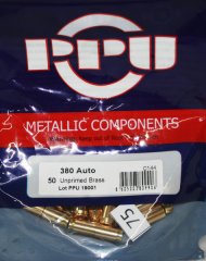 50 Stück > NEUE PPU / PrviPartizan Kurzwaffenhülsen 9mm kurz / .380 Auto | Boxer/Unprimed #C144