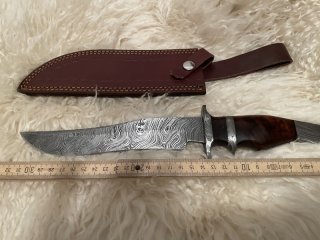 Edles großes Damastmesser mit Lederscheide