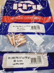 .308/.30-150grs FMJ PPU Geschosse 100 Stk. B-099 # SSZ Berka