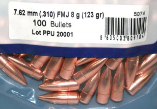 100 Stück PPU | PrviPartizan Geschosse #B-074 | Cal. 7,62mm / Dia .310 - 123grs / 8g FMJ Vollmantel