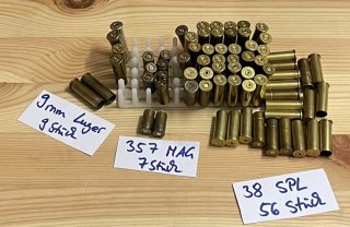 Wiederladergold verschiedene leere Hülsen im Konvolut 38 SPL/ 9 mm/ 357 MAG Wiederladehülsen