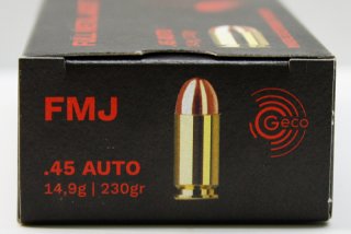 50 Schuss GECO .45 AUTO ACP FMJ Full Metal Jacket Vollmantel Munition 14.9g 230gr 50 Patronen Sport