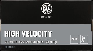 50 Stück Schuss RWS .22 l.r. lfb KK Jagdmunition HV High Velocity verkupfert - 2,6g BR 385m/s 193 J.